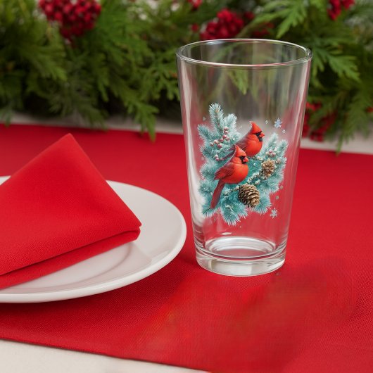 Verre Red Cardinal Birds and Pine Christmas Glass Cup