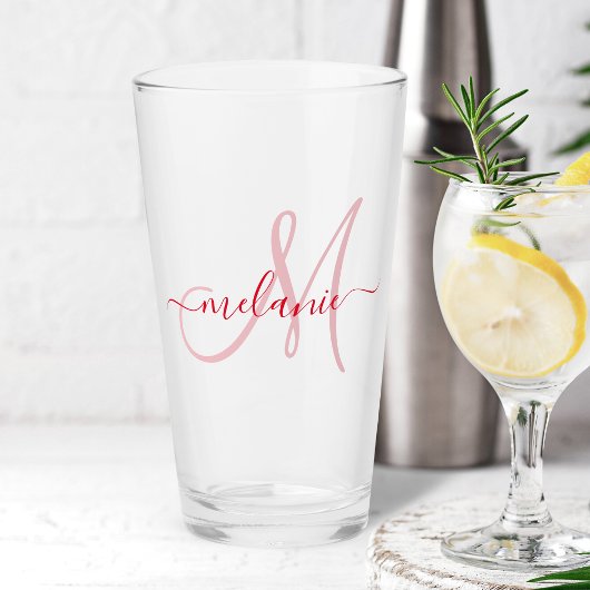 Verre Red Custom Monogramme Nom écriture moderne