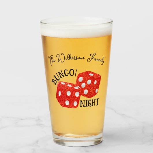 Verre Red Dice Bunco Night Nom personnalisé (Devant (rempli))