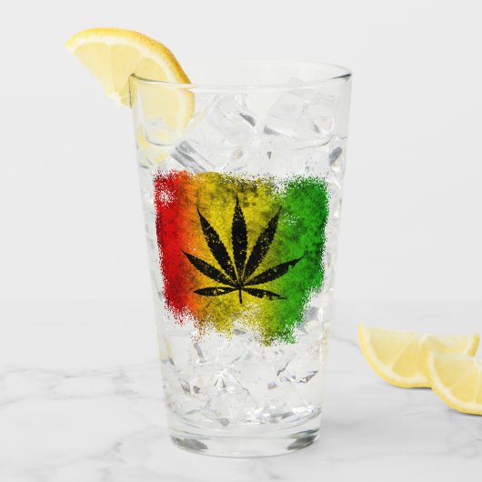 Verre Reggae jaune rouge Rasta Leaf Jamaïcain Grunge (Devant glace)