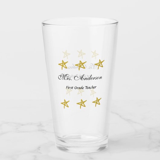 Verre Retour à l'école nom de l'enseignant étoiles dorée (Devant)