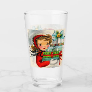 Verre rétro vintage Noël femme de shopping de Noël