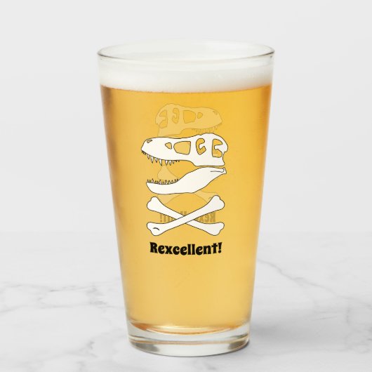 Verre "Rexcellent" T. rex Dinosaur Crâne et os croisés (Devant (rempli))