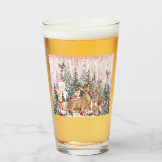 Verre Rinder d'aquarelle rose, Snowman Joyeux Noël (Devant (rempli))