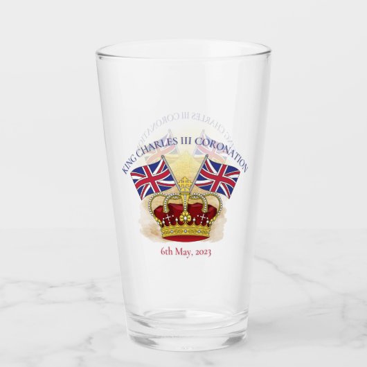 Verre Roi Charles III Couronne de couronnement et drapea (Devant)