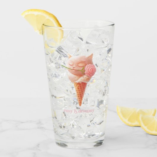 Verre Romantic Rose: Miss Meow Pink Ice Cream Cone Art (Devant glace)