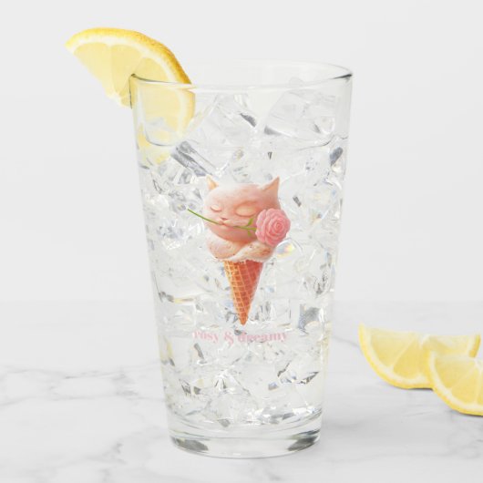 Verre Romantic Rose: Miss Meow Pink Ice Cream Cone Art (Devant glace)