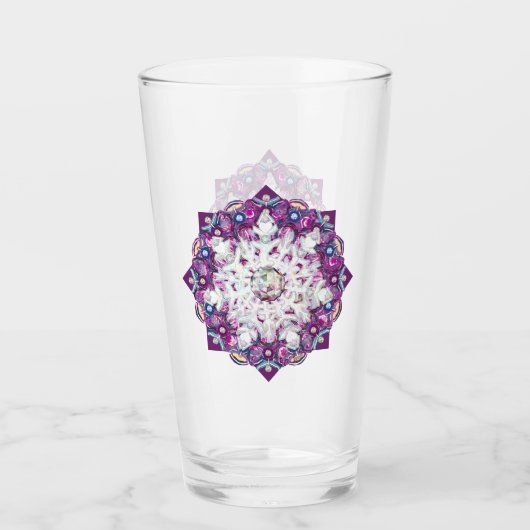 Verre Rosace rouge cardinale et flocon de neige (Devant)