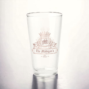 Verre Rose victorien Gold Couronne Monogram Pint Bar Gla