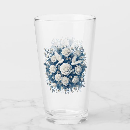 Verre Roses Blanches Et Oiseaux Blancs (Devant)