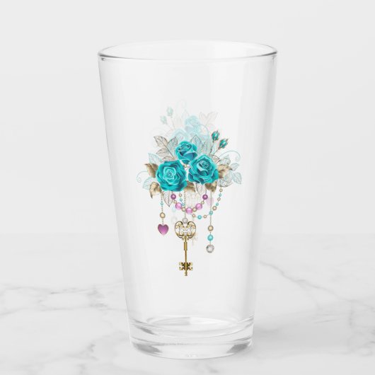 Verre Roses turquoise avec touches (Devant)