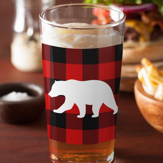 Verre Rouge Buffalo Plaid & Ours Blanc