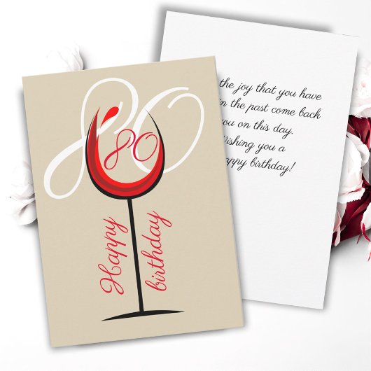 Verre rouge moderne 80e carte d'anniversaire