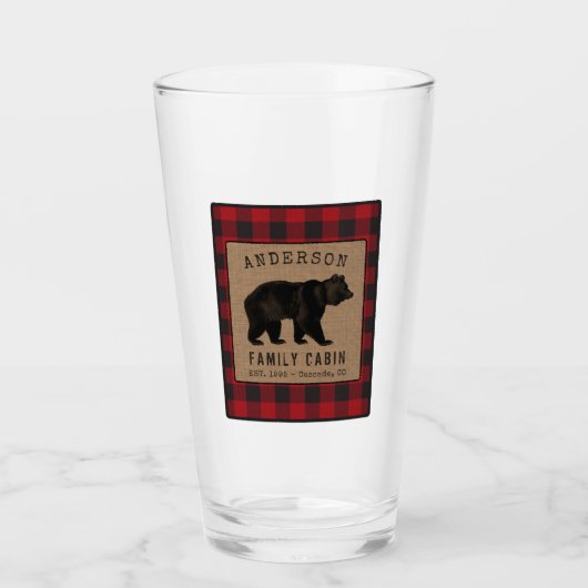Verre Rustic Bear Family Cabine Red Buffalo Plaid Burlap (Devant)