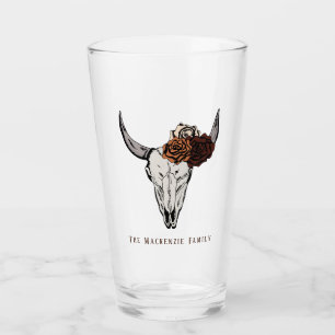 Verre Rustic Bull Skull et Rose Nom de famille