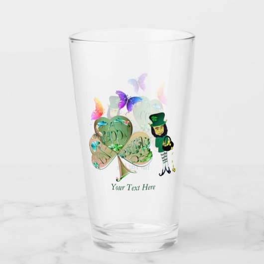 Verre Saint Patrick's day Leprechaun avec texte (Devant)
