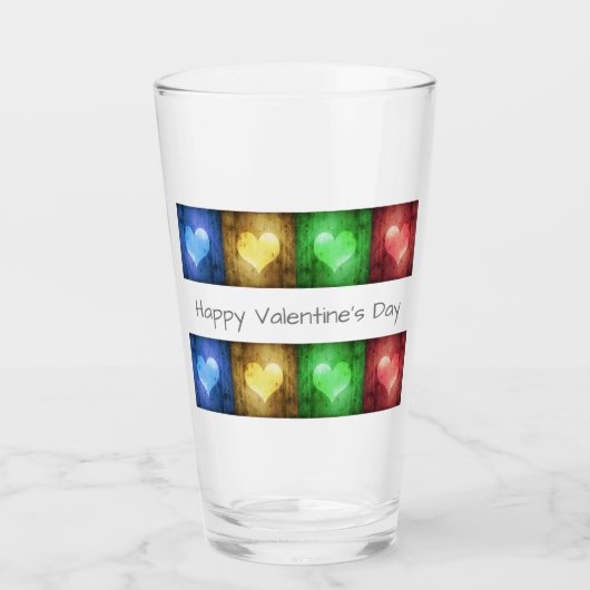 Verre Saint Valentin coloré Coeurs rustiques (Devant)