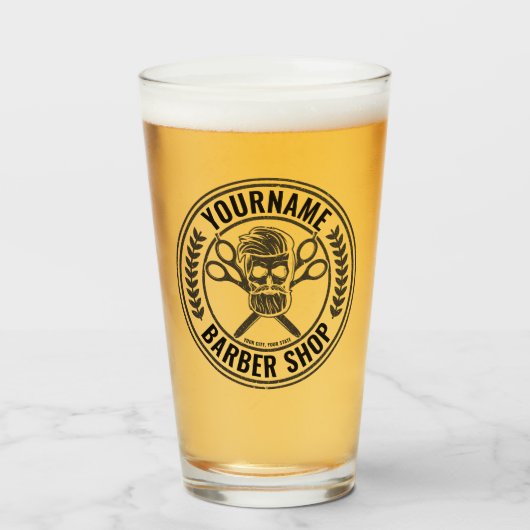 Verre Salon de coiffure personnalisé Skull Rockabilly (Devant (rempli))