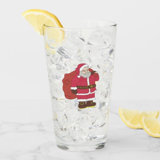 Verre Santa Claus en rouge avec sac cadeau et lunettes (Devant glace)