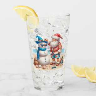 Verre Santa et bonhomme de neige Noël île tropicale