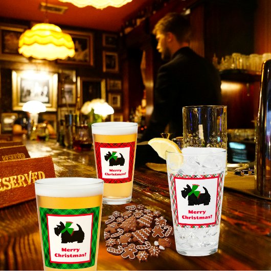 Verre Scotty Chien et Tartan Joyeux Noël