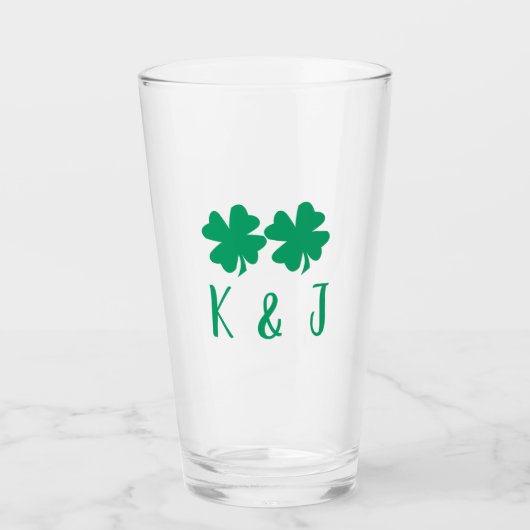 Verre Shamrock irlandais Green Clover Monogram Couple No (Devant)