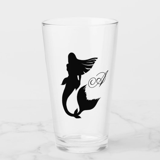 Verre Silhouette de sirène noire et script de monogramme (Devant)