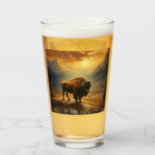 Verre Silhouette du coucher de soleil de bison de buffle
