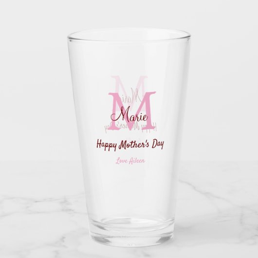Verre simple minimum de jour mère monogramme nom rose te (Devant)