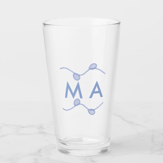 Verre Simple monogram add your name letter blue leaf (Devant)