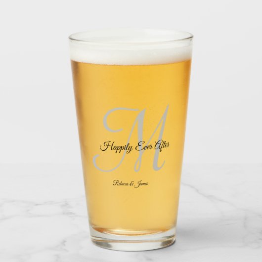 Verre Simple Monogramme De Script Heureux Jamais Après M (Devant (rempli))