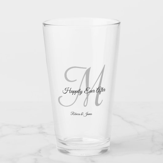 Verre Simple Monogramme De Script Heureux Jamais Après M (Devant)