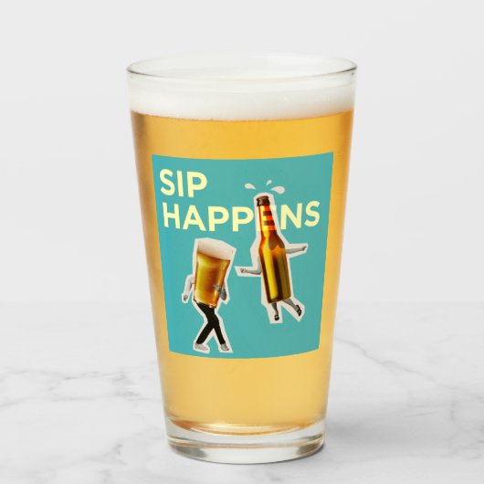 Verre "Sip Happens" quirky and light-hearted Beer Glass (Devant (rempli))