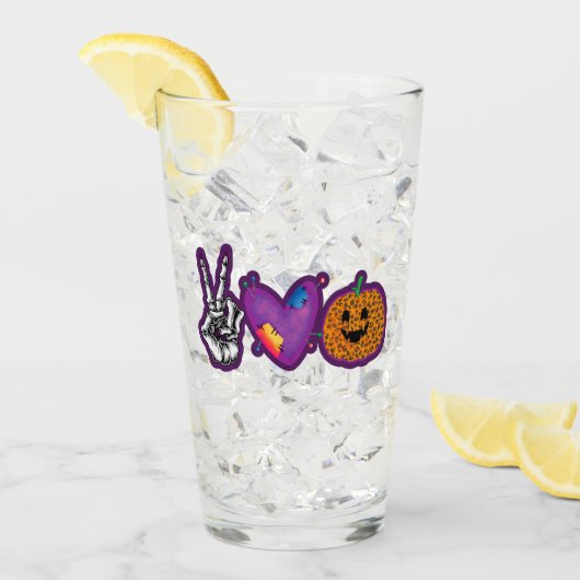 Verre Skeleton Citrouille Peace Love Halloween (Devant glace)