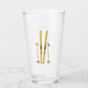 Verre Skis Et Poles D'Or   Retro Ski Illustration