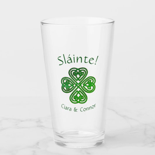 Verre Sláinte Green Celtic Shamrock irlandais Nom (Devant)
