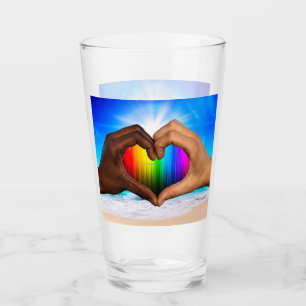 Verre SlipperyJoe dégradé de cœur arc-en-ciel vibrant in