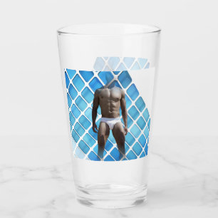 Verre SlipperyJoe's homme musclé six-pack abs blanc sous