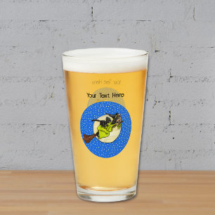 Verre Sorcière Chat Noir Volant Dernière Lune Étoiles de