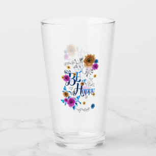 Verre Soyez heureux Quote Positive Bleu Purple Or Fleurs