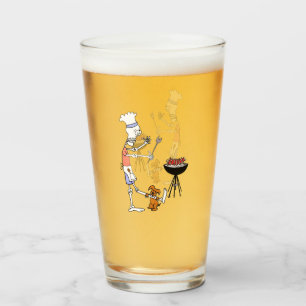 Verre Squelette Chef grillant BBQ et Chien Gnawing sur o