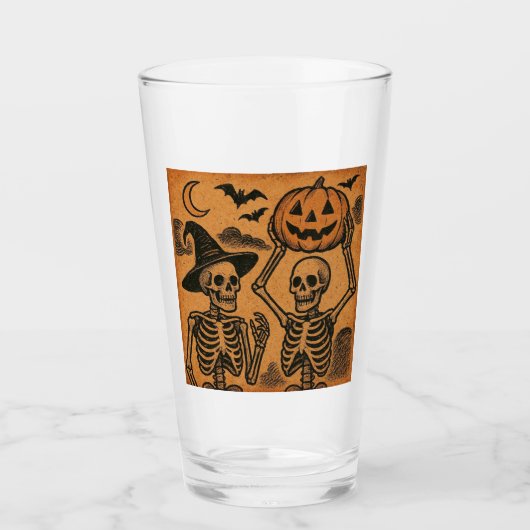 Verre Squelettes d'Halloween vintages/rétro (Devant)