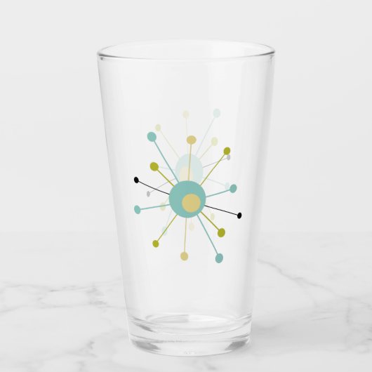 Verre Starburst atomique bleu jaune vert mi-siècle (Devant)