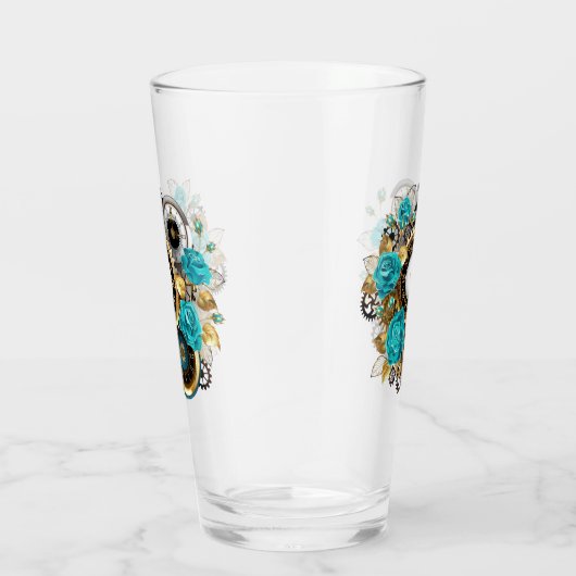 Verre Steampunk Clock and Turquoise Roses on Striped (Droite)