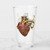 Verre Steampunk Coeur Anatomique rubis et engrenages (Devant)