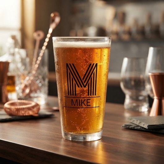 Verre Striped Monogram Initial & Name Beer Pint Glass
