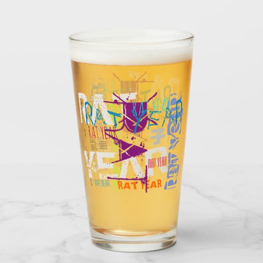 Verre Style Graffiti Rat chinois Année Zodiac Bière verr (Devant (rempli))