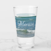 Verre Sudsy Blue Atlantic Ocean Shore Personnalisé Nom B (Dos)