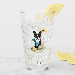 Verre Summer Beach Boston Terrier Dog (noir) mignonne