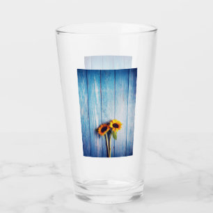 Verre Sunflower on Blue Wood Wall
